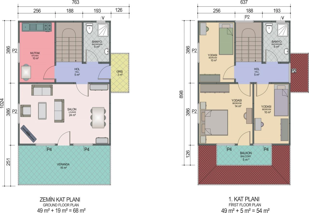 VDE-C122-R2 2+1 ucuz prefabrik dubleks ev 122 m² - Görsel 2