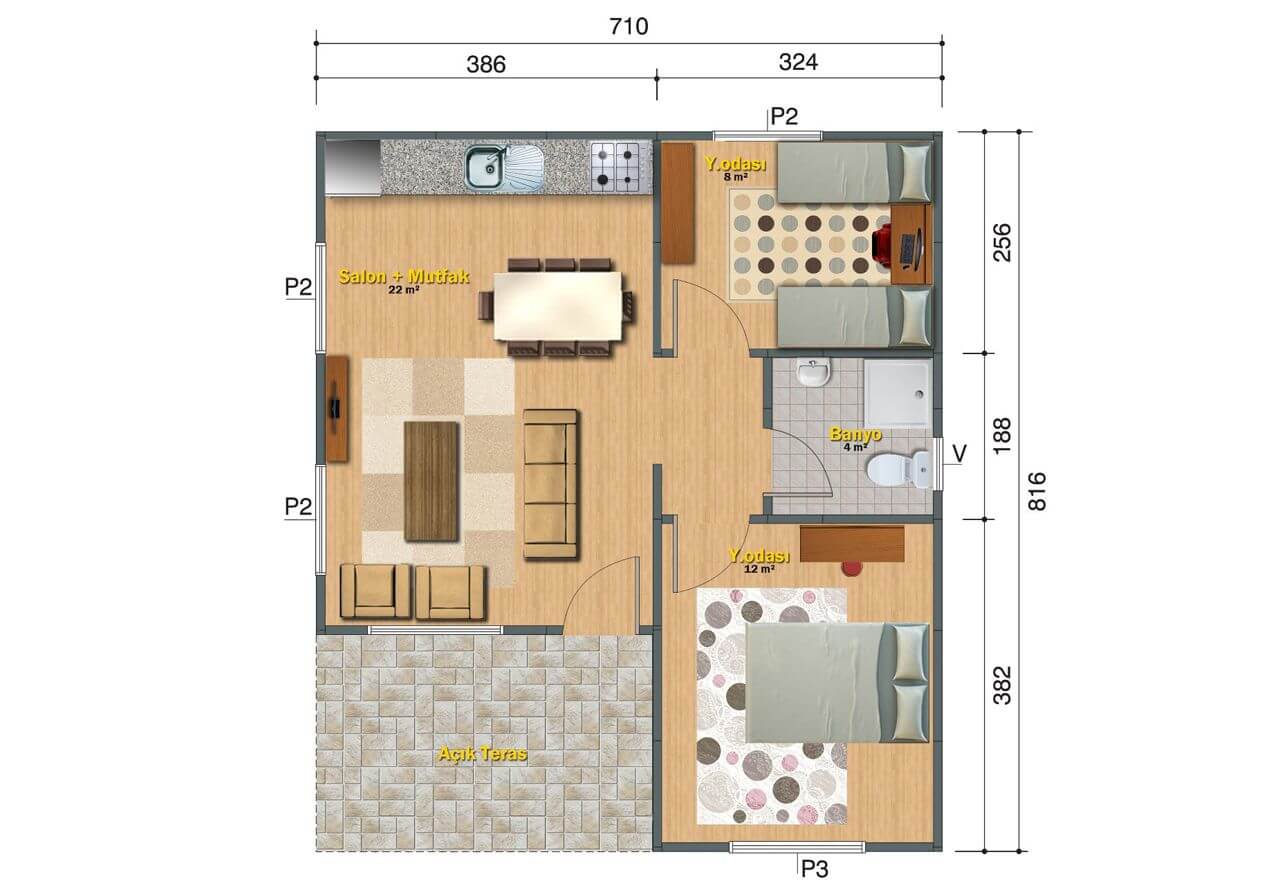 VDT49-R2 2+1 prefabrik ev 49 m² - Görsel 2