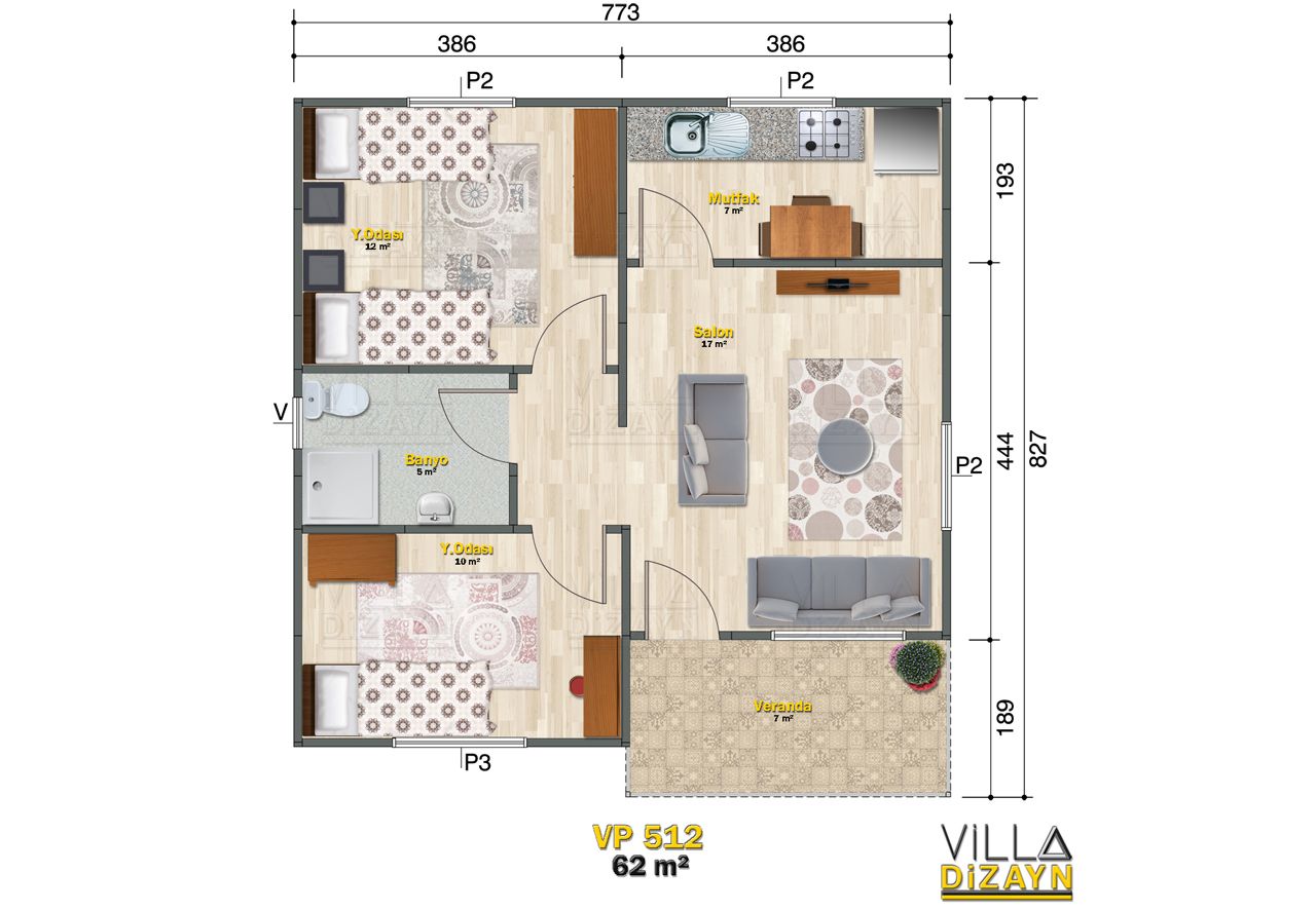 VDT62-R2 2+1 prefabrik ev 62 m² - Görsel 2