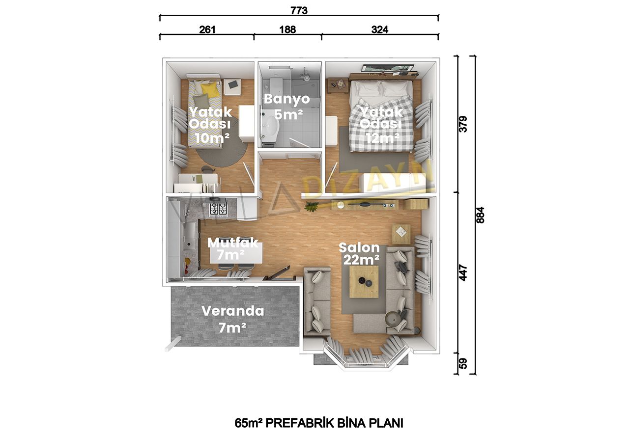 VDT65-R2 2+1 prefabrik ev 65 m² - Görsel 2