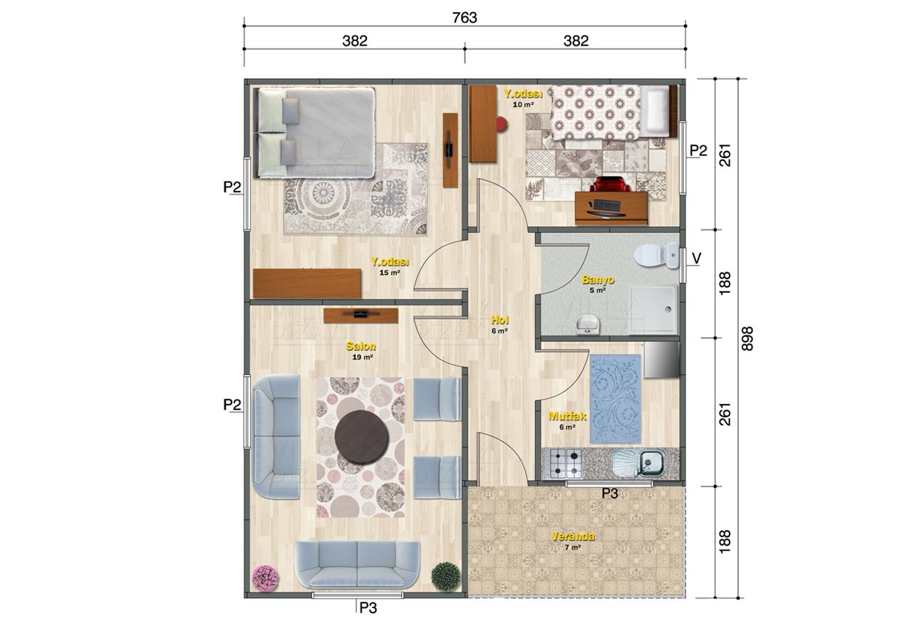 VDT68-R2 2+1 prefabrik ev 68 m² - Görsel 2