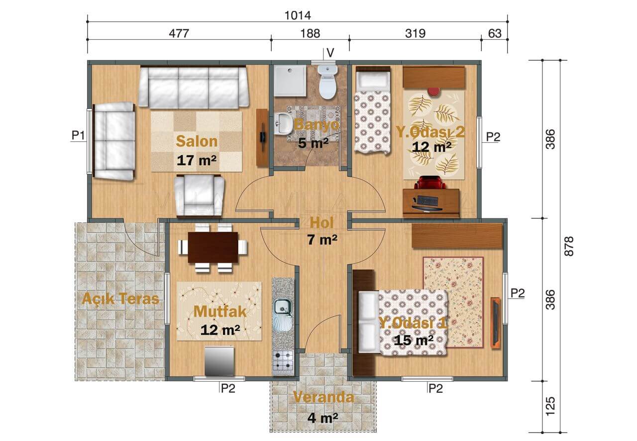 VDT72-R2 2+1 prefabrik ev 72 m² - Görsel 2