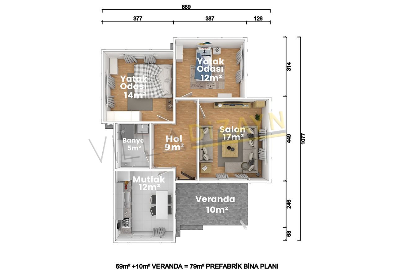 VDT79-R2 2+1 prefabrik ev 79 m² - Görsel 2