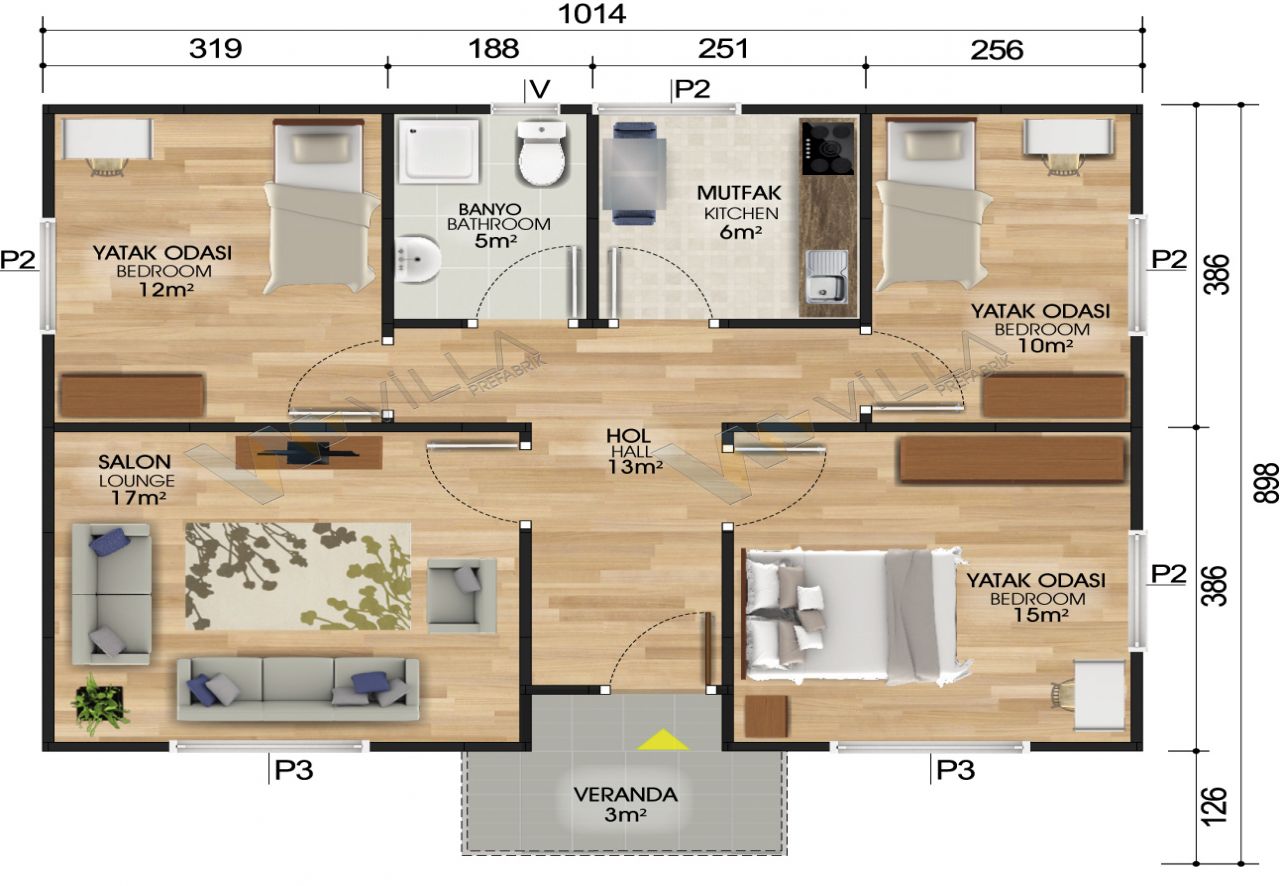 VDT82-R2 3+1 prefabrik ev 82 m² - Görsel 2