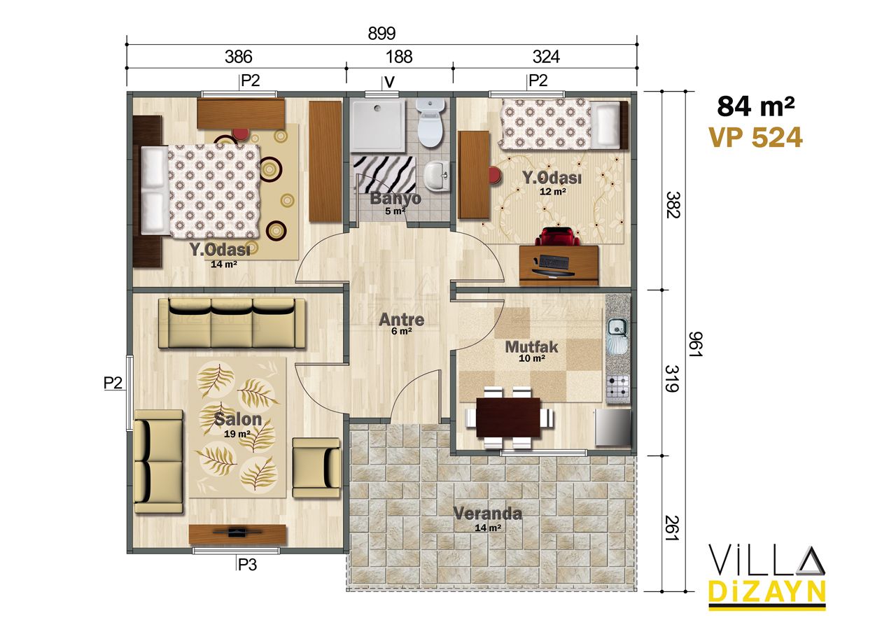 VDT84-R2 2+1 prefabrik ev 84 m² - Görsel 2