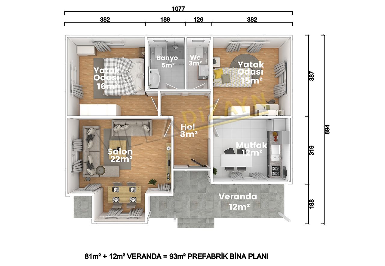 VDT93-R2 2+1 prefabrik ev 93 m² - Görsel 2